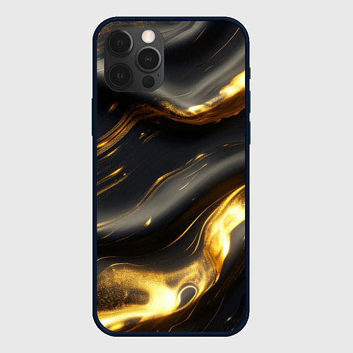 Чехол iPhone 12 Pro Черно-золотая волнистая текстура / 3D-Черный – фото 1