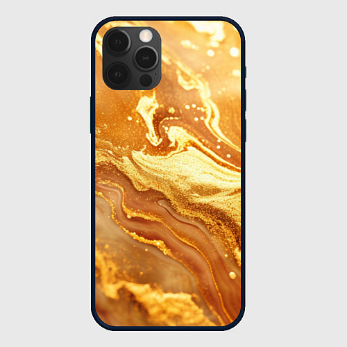 Чехол iPhone 12 Pro Жидкое золото текстура / 3D-Черный – фото 1