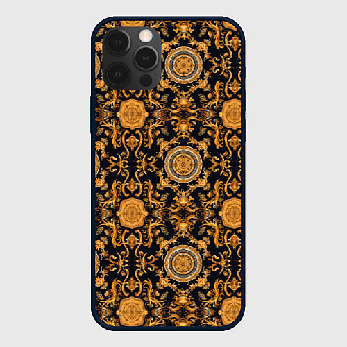 Чехол iPhone 12 Pro Золоте классические узоры паттерн из ткани / 3D-Черный – фото 1