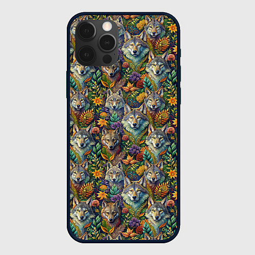 Чехол iPhone 12 Pro Волчий паттерн / 3D-Черный – фото 1