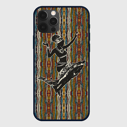 Чехол iPhone 12 Pro Девушка африканка в танце / 3D-Черный – фото 1