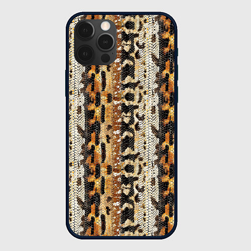 Чехол iPhone 12 Pro Текстура змеиной кожи в коричневых природных тонах / 3D-Черный – фото 1