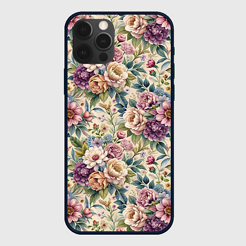 Чехол iPhone 12 Pro Нежные цветочные мотивы паттерны / 3D-Черный – фото 1