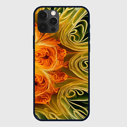 Чехол для iPhone 12 Pro Зелено-оранжевый фрактал, цвет: 3D-черный