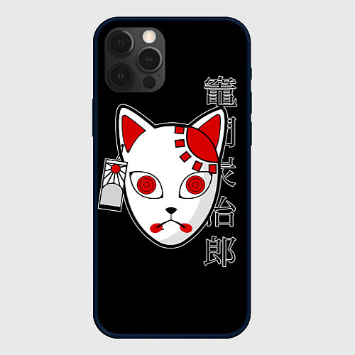 Чехол iPhone 12 Pro Маска кицунэ - иероглифы / 3D-Черный – фото 1