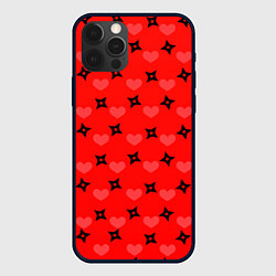 Чехол iPhone 12 Pro Сюрикены и сердечки: красный