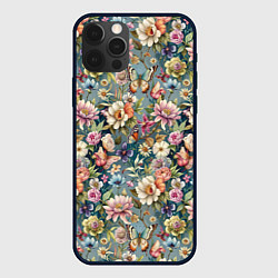 Чехол для iPhone 12 Pro Бабочки и цветы летнее сочетание, цвет: 3D-черный