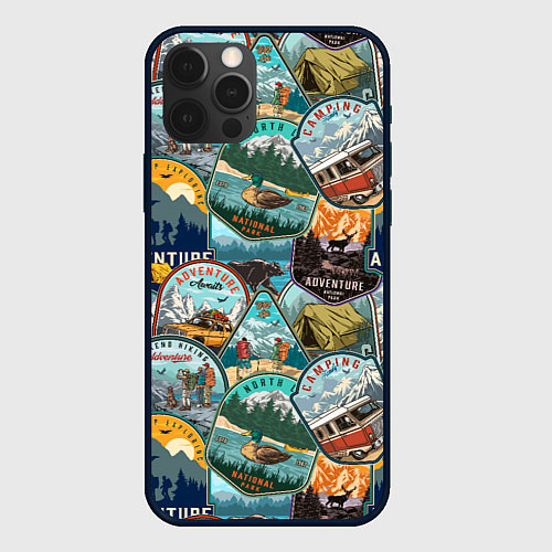Чехол iPhone 12 Pro Adventure stickers / 3D-Черный – фото 1