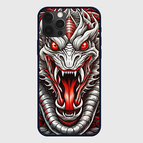 Чехол iPhone 12 Pro Крупная морда змеи красно-белая / 3D-Черный – фото 1