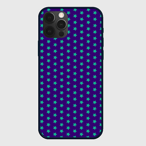 Чехол iPhone 12 Pro Зеленые звезды паттерн / 3D-Черный – фото 1
