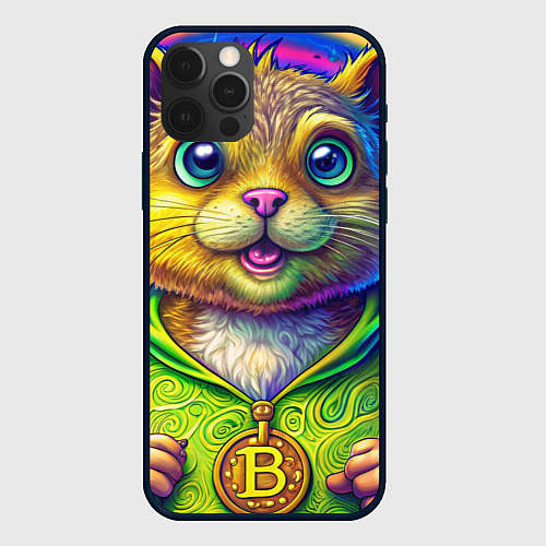 Чехол iPhone 12 Pro Хомяк и биткоин / 3D-Черный – фото 1