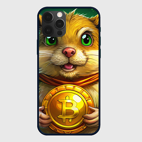 Чехол iPhone 12 Pro Хомяк держит биток / 3D-Черный – фото 1