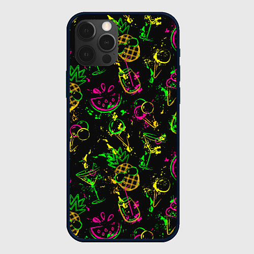 Чехол iPhone 12 Pro Тропический ананасовый коктейль / 3D-Черный – фото 1