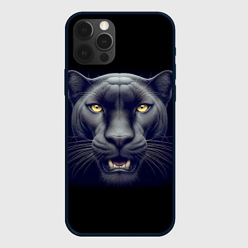 Чехол iPhone 12 Pro Могучая пантера - нейросеть / 3D-Черный – фото 1