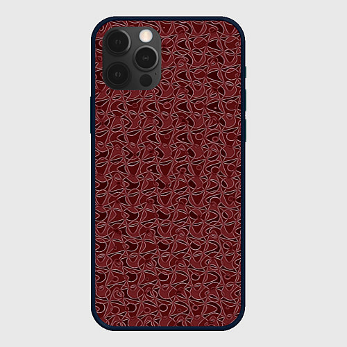 Чехол iPhone 12 Pro Тёмный красно-коричневый узорный / 3D-Черный – фото 1