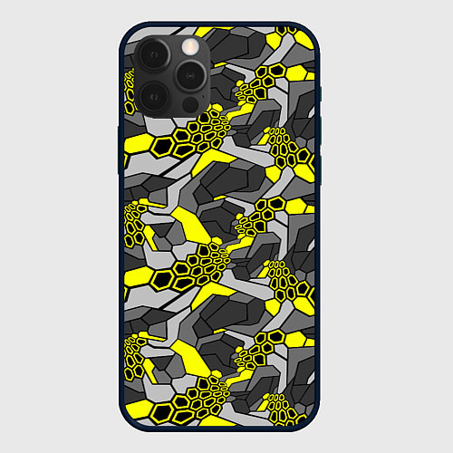 Чехол iPhone 12 Pro Шестиугольная текстура желтого камуфляжа / 3D-Черный – фото 1