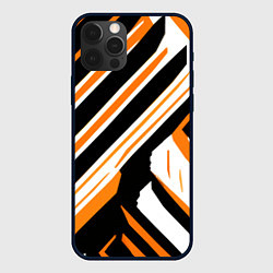 Чехол для iPhone 12 Pro Чёрно-оранжевые полосы на белом фоне, цвет: 3D-черный
