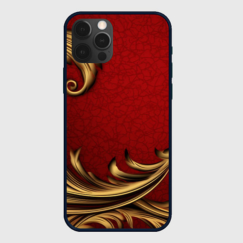 Чехол iPhone 12 Pro Классический золотой узор на красном бархате / 3D-Черный – фото 1