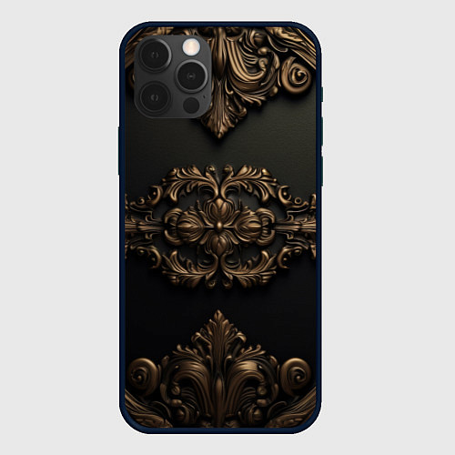 Чехол iPhone 12 Pro Объемные темные золотые узоры / 3D-Черный – фото 1