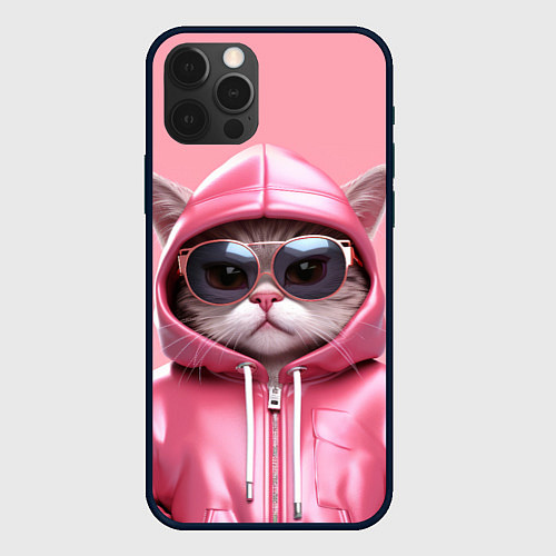 Чехол iPhone 12 Pro Кошка в капюшоне / 3D-Черный – фото 1