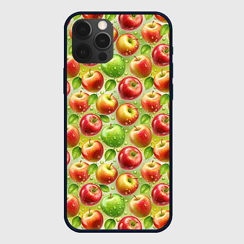 Чехол iPhone 12 Pro Натуральные яблоки паттерн / 3D-Черный – фото 1