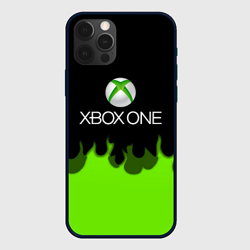 Чехол iPhone 12 Pro Xbox green fire / 3D-Черный – фото 1