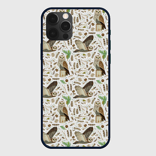 Чехол iPhone 12 Pro Совы и перья / 3D-Черный – фото 1