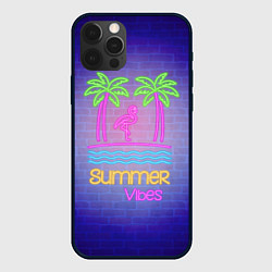 Чехол iPhone 12 Pro Неоновые пальмы и фламинго summer vibes