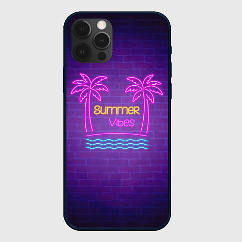 Чехол iPhone 12 Pro Неоновые пальмы summer vibes / 3D-Черный – фото 1