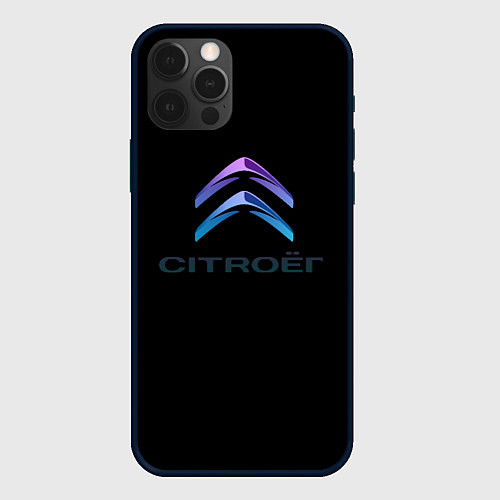 Чехол iPhone 12 Pro Citroen logo neon / 3D-Черный – фото 1