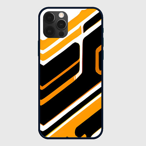 Чехол iPhone 12 Pro Чёрно-жёлтые полосы на белом фоне / 3D-Черный – фото 1