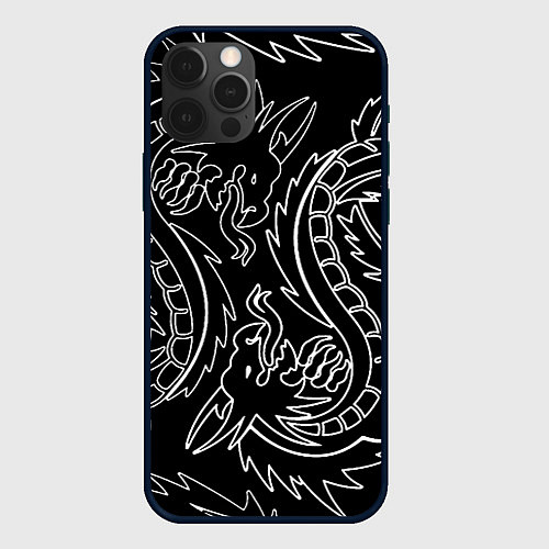 Чехол iPhone 12 Pro Драконы татуировки самураи / 3D-Черный – фото 1