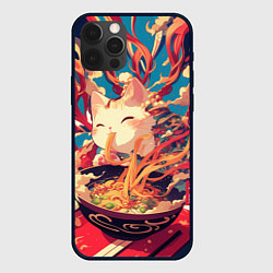 Чехол для iPhone 12 Pro Cat and ramen, цвет: 3D-черный