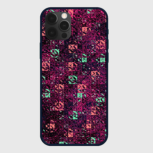 Чехол iPhone 12 Pro Тёмный пурпурный текстурированный кубики / 3D-Черный – фото 1