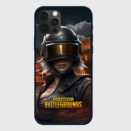 Чехол iPhone 12 Pro PUBG девушка в шлеме / 3D-Черный – фото 1