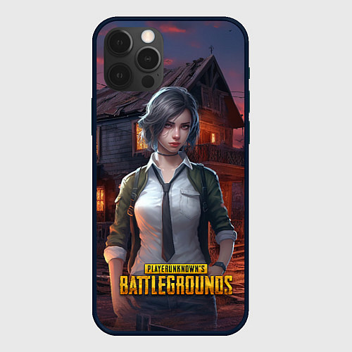 Чехол iPhone 12 Pro PUBG девушка в игре / 3D-Черный – фото 1