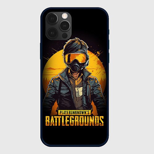 Чехол iPhone 12 Pro PUBG игрок на закате черный фон / 3D-Черный – фото 1