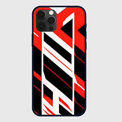 Чехол для iPhone 12 Pro Black and red stripes on a white background, цвет: 3D-черный
