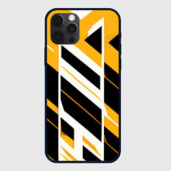 Чехол для iPhone 12 Pro Black and yellow stripes on a white background, цвет: 3D-черный