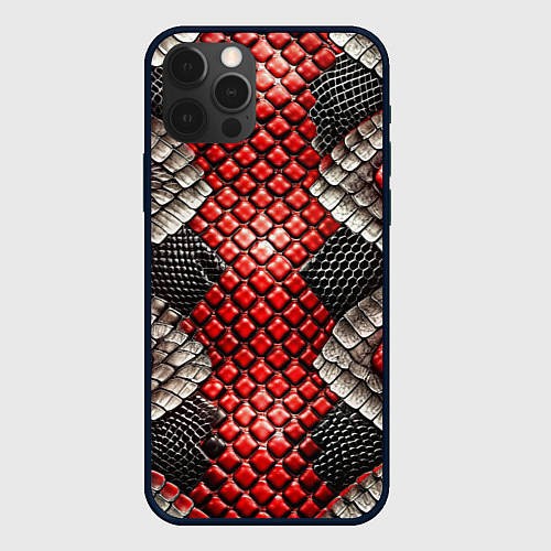 Чехол iPhone 12 Pro Змеиная объемная текстурная красная шкура / 3D-Черный – фото 1