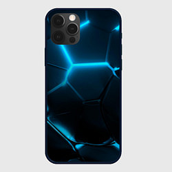 Чехол для iPhone 12 Pro Неоновые холодные голубые плиты в разломе, цвет: 3D-черный