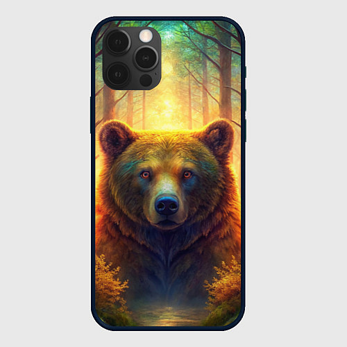 Чехол iPhone 12 Pro Медведь на рассвете / 3D-Черный – фото 1
