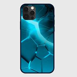 Чехол для iPhone 12 Pro Яркие голубые неоновые плиты в разломе, цвет: 3D-черный