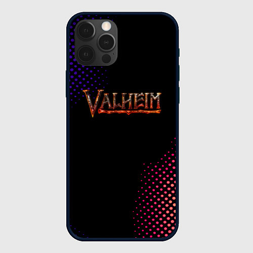 Чехол iPhone 12 Pro Valheim logo pattern / 3D-Черный – фото 1