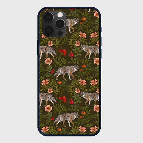 Чехол iPhone 12 Pro Волки и шиповник / 3D-Черный – фото 1
