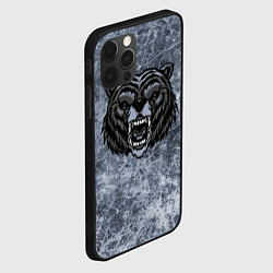 Чехол для iPhone 12 Pro Серый злой медведь на сером текстурном фоне, цвет: 3D-черный — фото 2