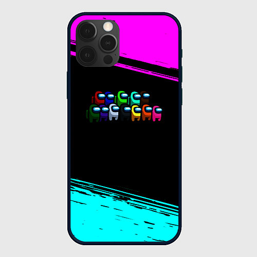Чехол iPhone 12 Pro Among us neon colors / 3D-Черный – фото 1
