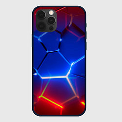 Чехол для iPhone 12 Pro Красные и синие неоновые плиты в разломе, цвет: 3D-черный