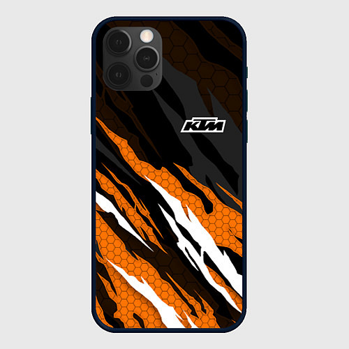 Чехол iPhone 12 Pro KTM - Рваный гексагон / 3D-Черный – фото 1