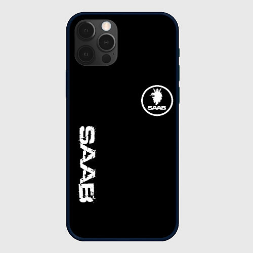 Чехол iPhone 12 Pro SAAB logo white / 3D-Черный – фото 1